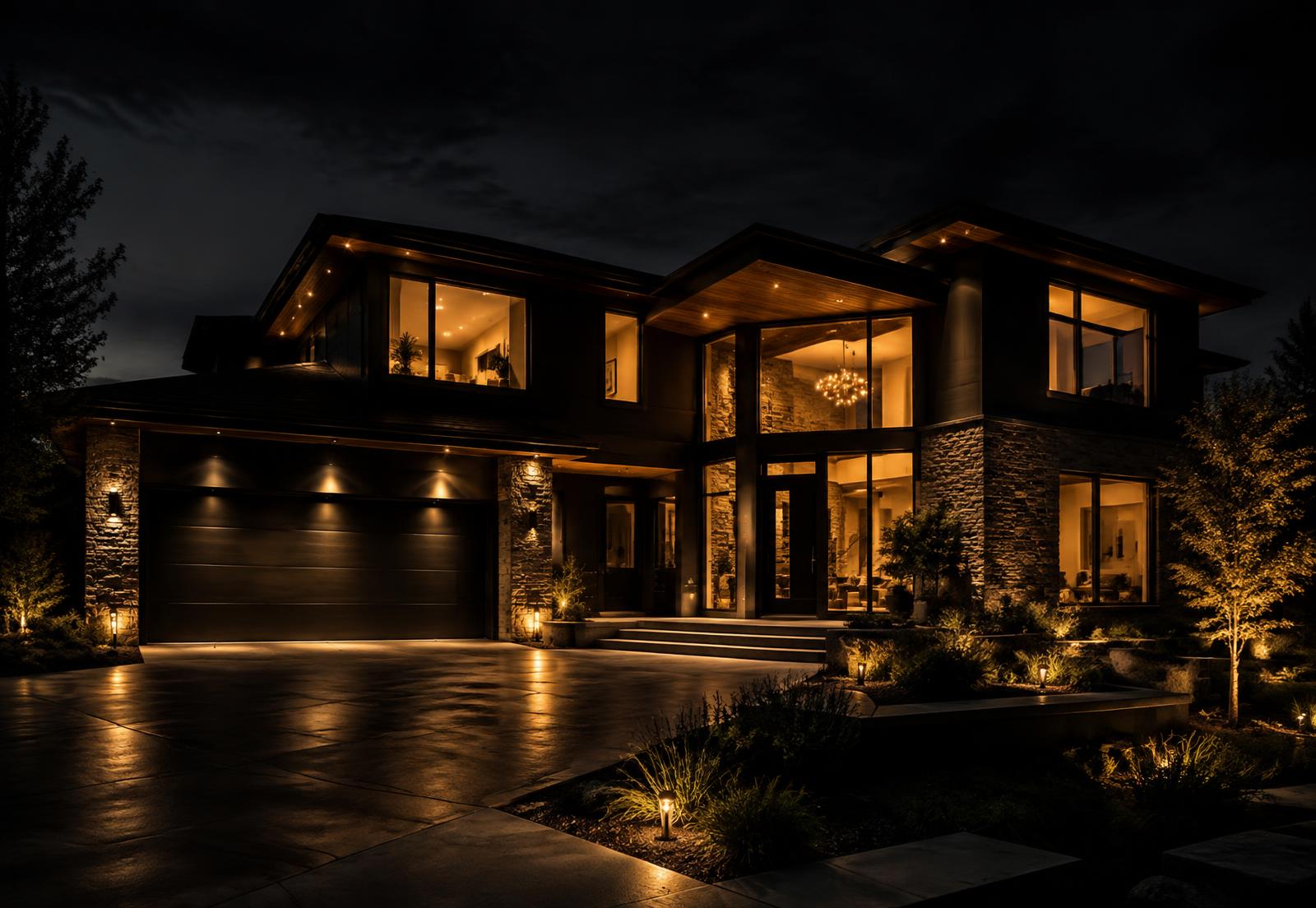 Contemporary home at dusk